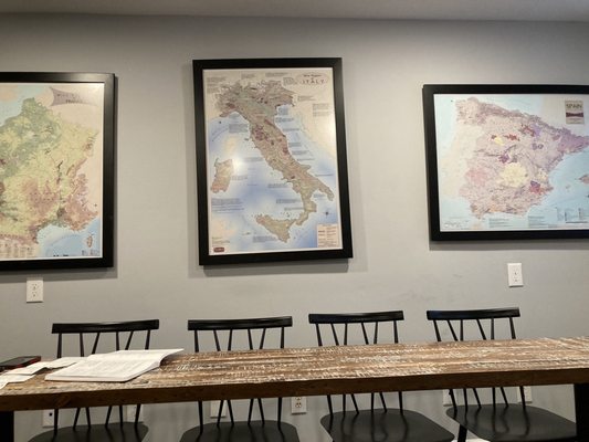 Wine regions in the tasting room.