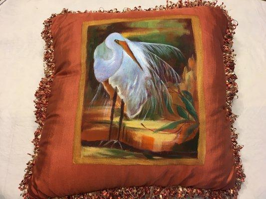 Hand painted silk pillow.      Starting at $70.