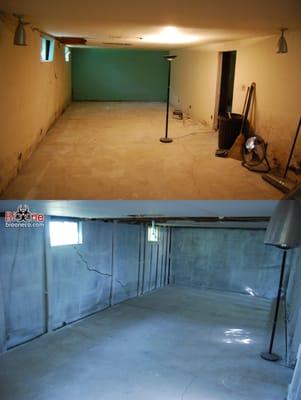 This the before and after of our basement that Bio One treated, removed all dry wall and treated again.