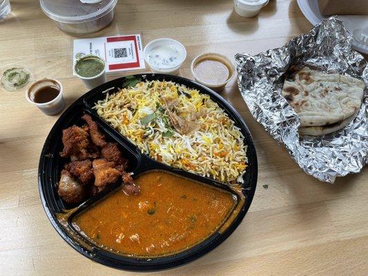 non-veg lunch biryani combo  boneless chicken biryani   boneless chicken chettinadu curry - non-veg..