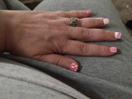 I thought the baby was a girl so I went with pink and one of my nails says the word girl on it.