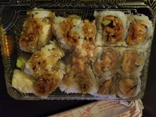 Tempura chicken roll and tempura sweet potato roll