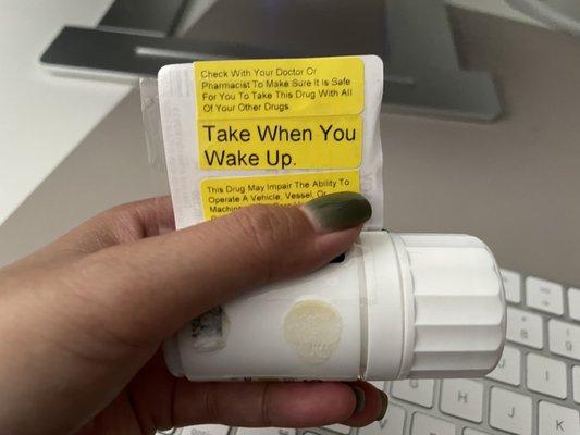 Laminated prescription label with handy instruction/warning stickers