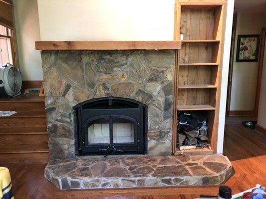 New wood stove with flagstone surround modifications