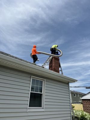 Chimney rebuild love liner cap brick work cleaning.