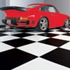 RaceDay Peel & Stick vinyl tile for garage, basement, and all concrete floors.