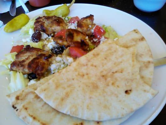 My chicken souvlaki salad for lunch was the bomb. It was so good. Chicken cooked perfect. Thank you georges american dinner