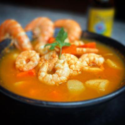 Shrimp soup with home made tortillas.