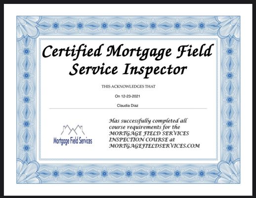 Certified mortgage field service inspector