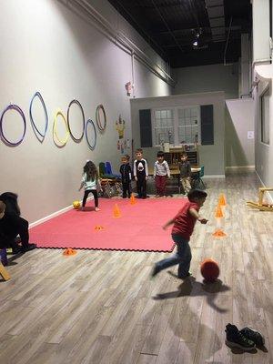 Soccer during gross motor activity time!