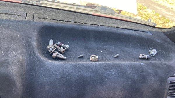 Seat hardware left on flocked dash