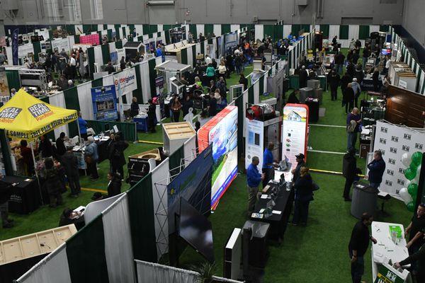 A trade show in the main gym.