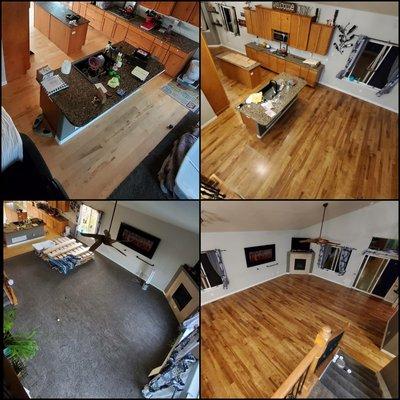 Kitchen / living room  Hickory floor / Provincial Stain / multiple width floor