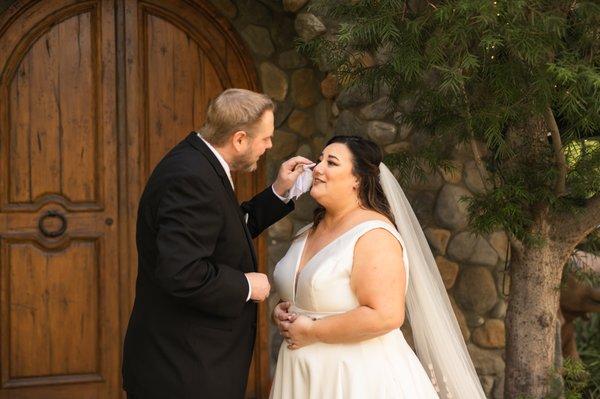 She caught him helping wipe my tears!