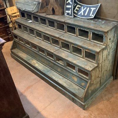 Teak Wood Storage Cubby Unit with Green Patina