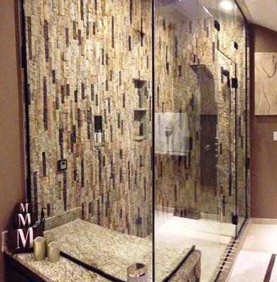 Venetian Blend Split Stone Tiles in a Master Bathroom.