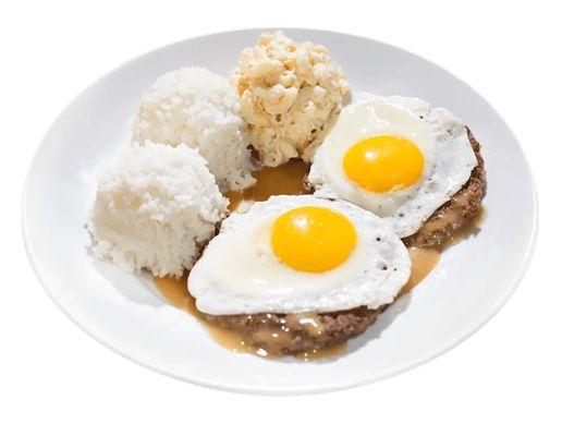 Loco moco, gravy over  beef patties and your choice of egg style