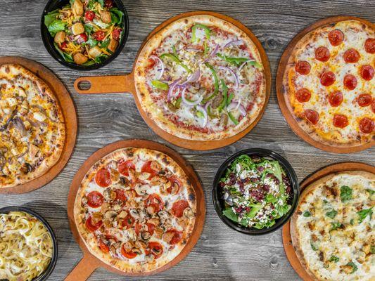 Brick-fired Pizzas, Oven-baked Wings and Pastas, Crisp fresh salads