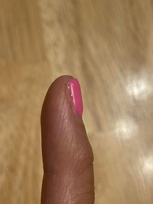 Manicure with gaps at side of nail. Polish wasn't applied to the whole nail.