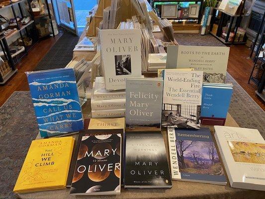 Poetry--always keep Mary Oliver, Amanda Gorman and Wendell Berry in stock!