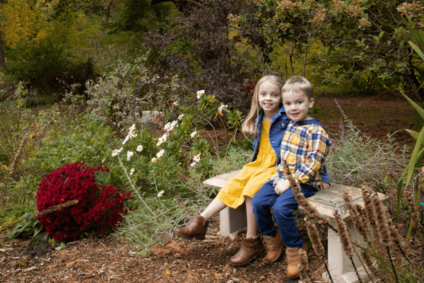 Family photo taken at Friendships Gardens, Michigan City, IN