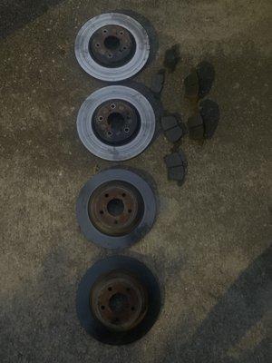 Contents of part box curtesy of New Bern Firestone. 4 rotors and 6 brake pads.