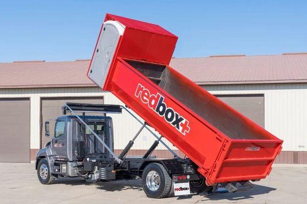 Reliable dumpster rental service! Call redbox+ to get a one-of-a-kind exclusively patented combination roll-off dumpster & portable toilet