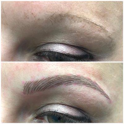 Before and after initial microblading appointment