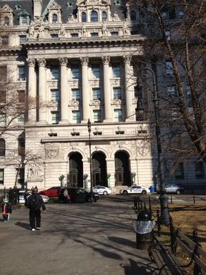 Municipal Archives are in this building, the Surrogate's Court/Hall of Records.