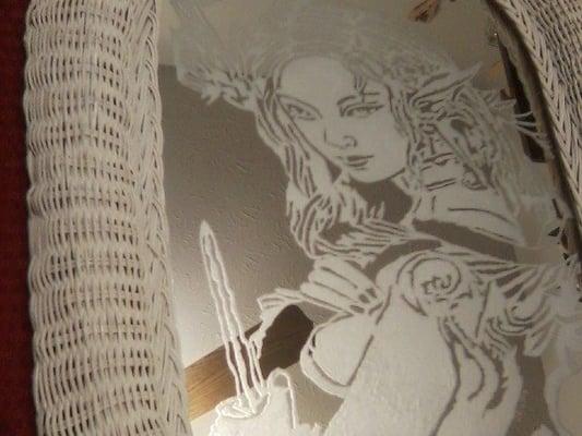 Wicker Frame Elf Warrior Engraved Mirror