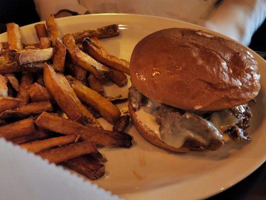 Chicken grilled with peppers and pepper jack cheese with great fries.  Extra yummy.