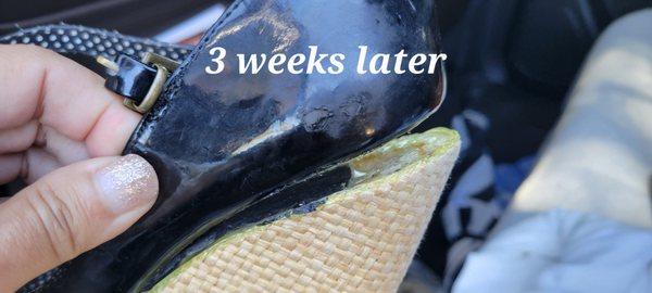 This is the one shoe KShoe had glued. You can see the damage in the leather