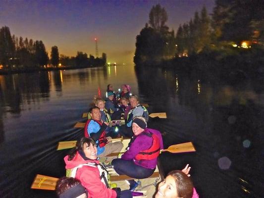 Enjoying some night-time paddling on the water