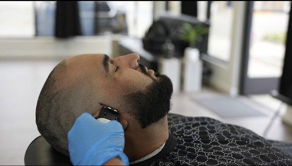 Beard trim and lineup along with hot towel shave