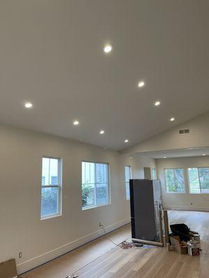 New LED Recessed Lighting installation on vaulted ceiling using Halo LED