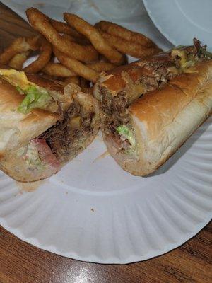 Cheesesteak and Onion Rings!! The real one's/not Breaded