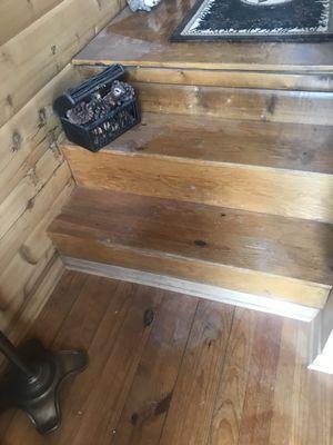 The stairs up to the loft with that same dust  coating.