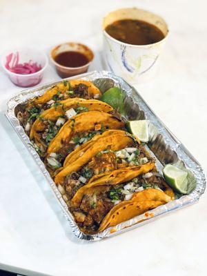 Birria tacos with consome