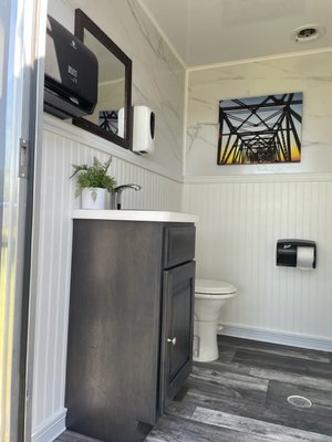 Inside of one our many clean 2022 restroom trailers.