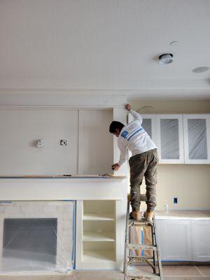 Prep work on the interior project - getting the mantle ready for paint!