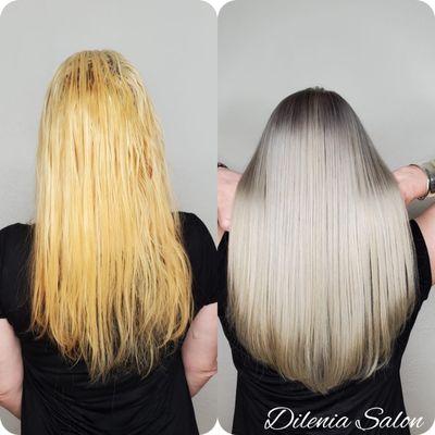 Color correction. Bright gorgeous blonde. Follow us at @Dilenia.salon for more