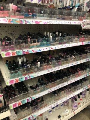 3/28/19. Tons of nail polish! I've never seen nail polish at a Dollar Tree before.