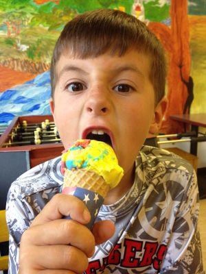 Silly Superman eating up Superman Ice cream Flavor today!