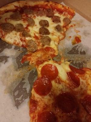 Large pie half sausage half pepperoni