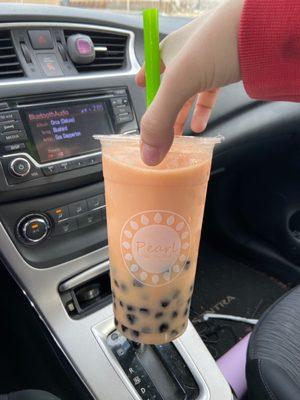 Supposed to be a "lemon, strawberry, mango, and peach smoothie with extra boba.