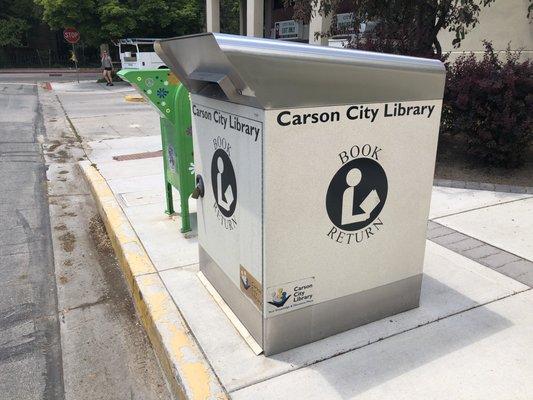 Monday, June 3, 2019: drop box for library behind City Hall on N. Plaza St., between E. Musser St. and E. Proctor St.