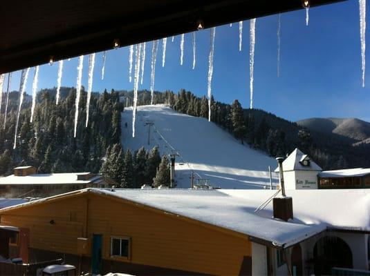 Front porch view from Unit 3 (The Pueblo). That's The Face and Platinum chairlift just a block away.