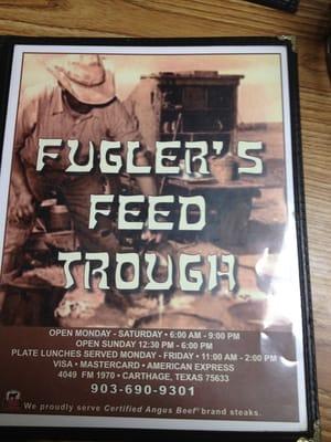 Fugler's Menu