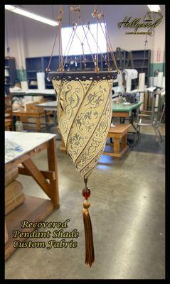 Recovered Spiral Pendant Shade with Custom Fabric