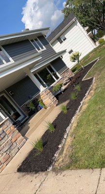 Installed new paver edging, planted some new plants and shrubs and put down mulch